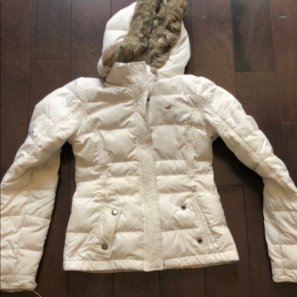 Hollister white hooded jacket medium